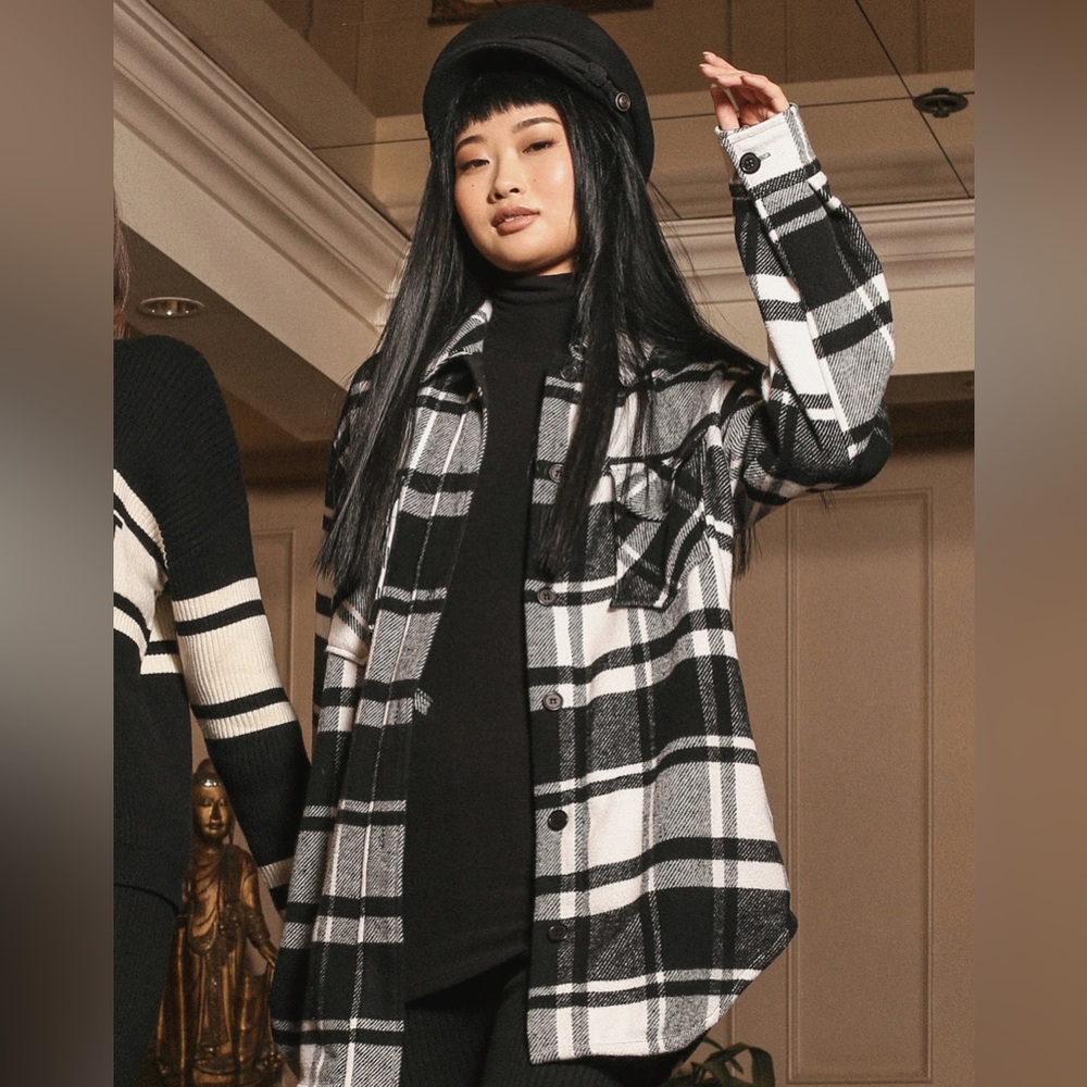 Recycled Polyester Plaid Shirt Jacket